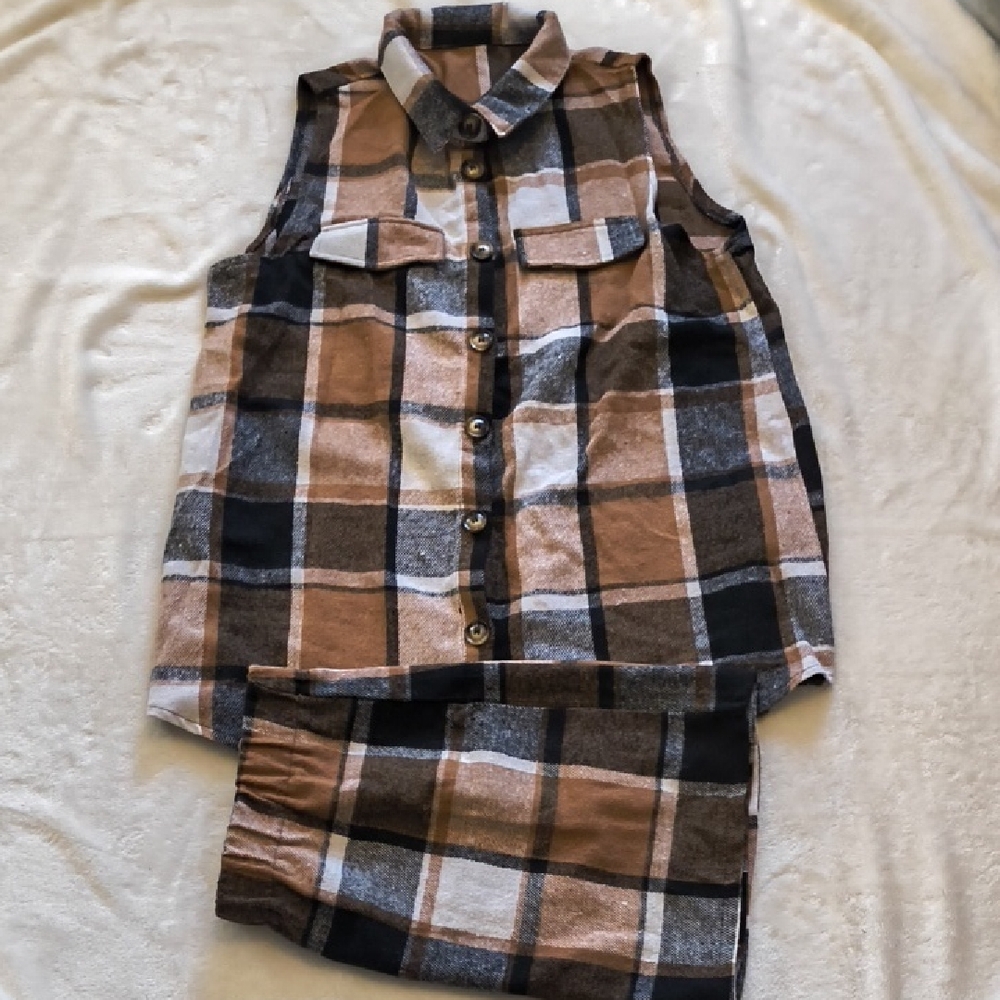 XXL Polyester Plaid Shirt and Skirt Set